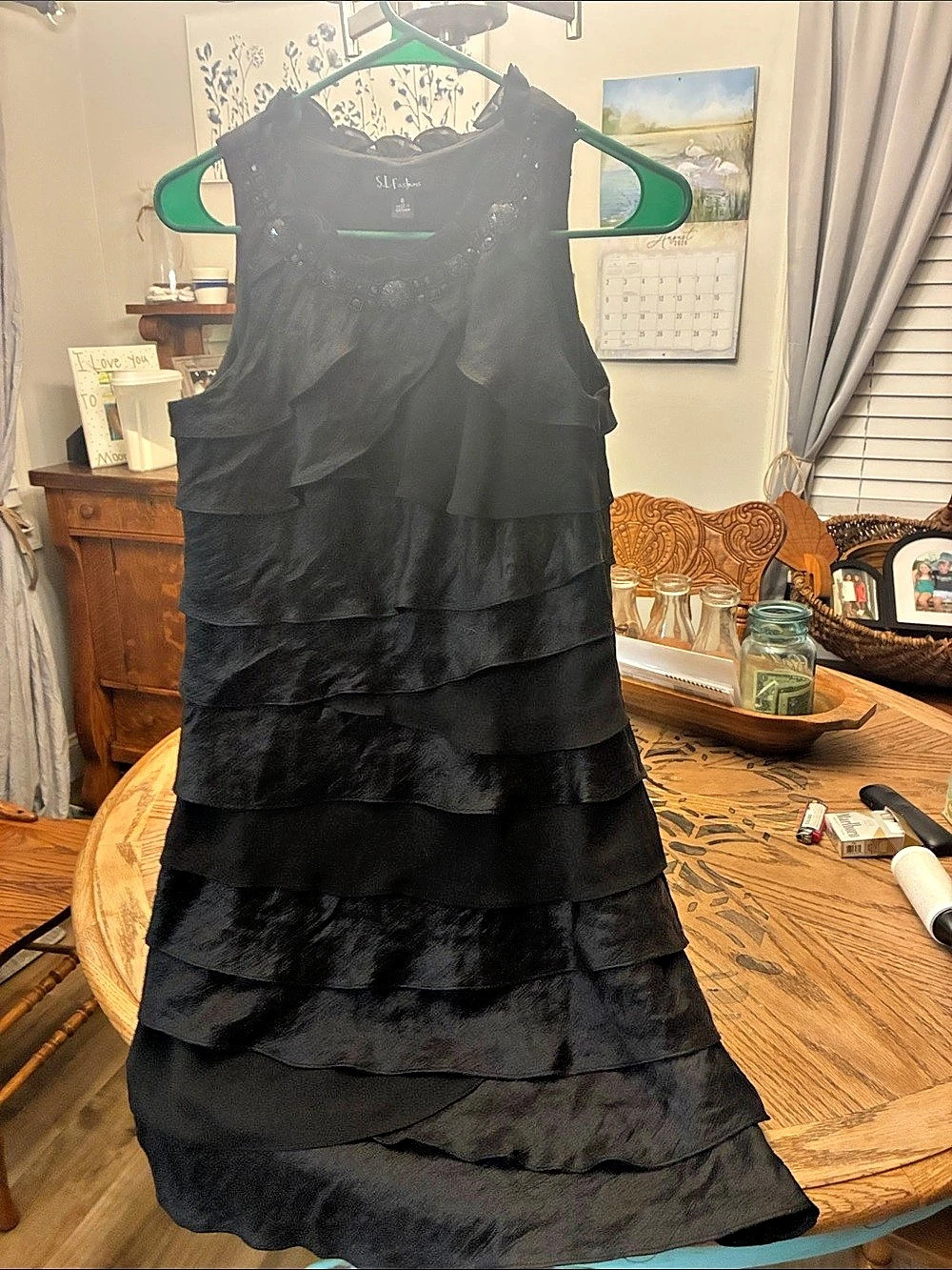 S.L. Fashions Tiered Maxi Dress in Black Size 6